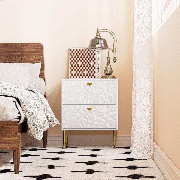 Boyel Living White 2-Drawer Wood Nightstand with Tapered Support Legs