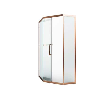39.37 in. W x 76.77 in. H Bypass Framed Sliding Shower Door/Enclosure in Rose Gold with Clear Glass