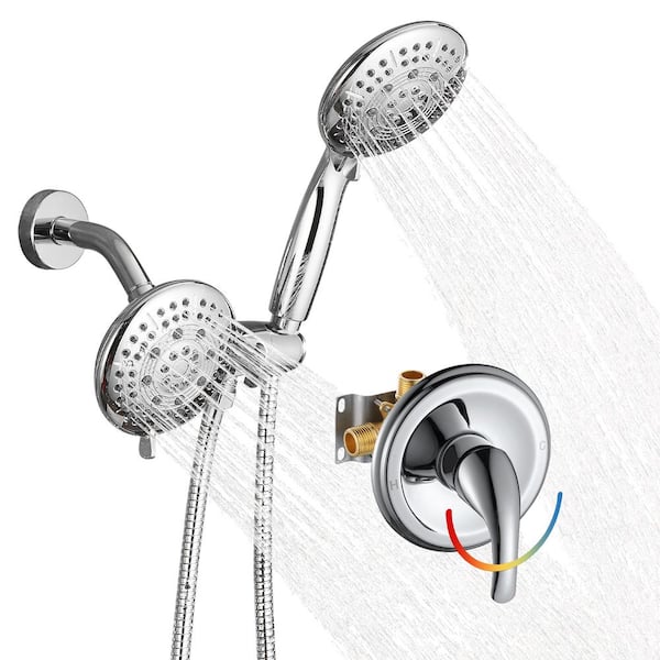 Heemli Rain 5-Spray Handheld Shower Combo Shower System with Valve 1.8 GPM Pressure Balance Dual Shower Heads in in Chrome