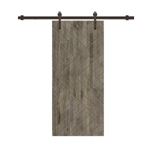 Chevron Arrow 30 in. x 84 in. Fully Assembled Weather Gray Stained Wood Modern Sliding Barn Door with Hardware Kit