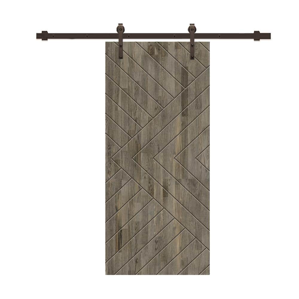Chevron Arrow 42 in. x 96 in. Fully Assembled Weather Gray Stained Wood Modern Sliding Barn Door with Hardware Kit price history on PriceWatchPro