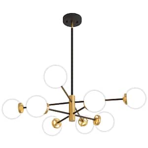 8-Light Vintage Black and Gold Sputnik Chandelier for Living Room, Ceiling Lights with Glass Shade, Bulb Not Included