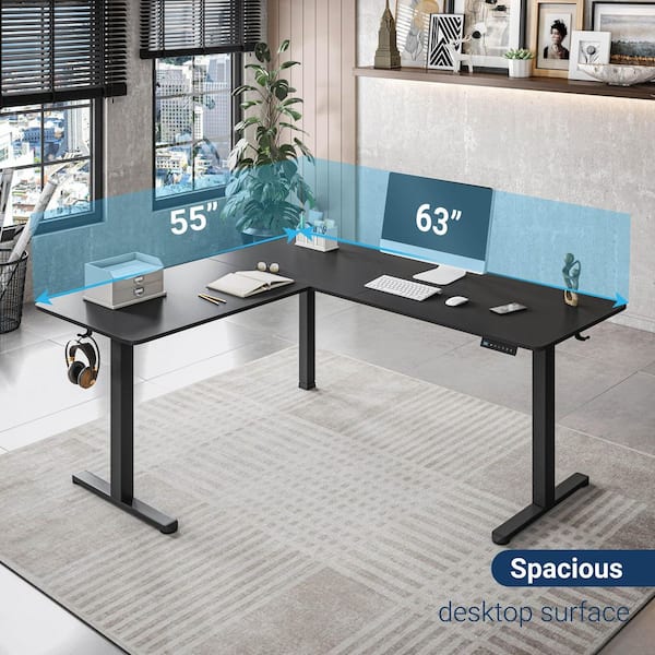 TECHNI MOBILI 63 in. Black L-Shaped Electric Standing Desk with 3