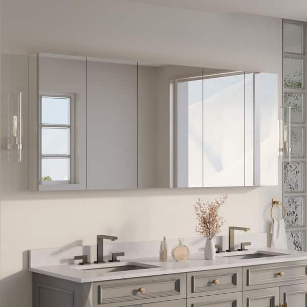 72 in. W x 30 in. H Rectangular Recess/Surface Mount Medicine Cabinet with Mirror, 5 Soft Close Door