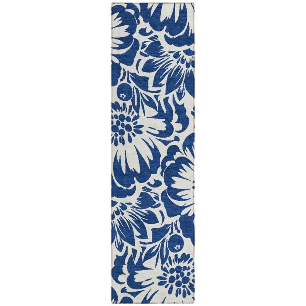 Navy and Ivory 2 ft. x 8 ft. Woven Floral Runner Indoor/Outdoor Area Rug price history on PriceWatchPro