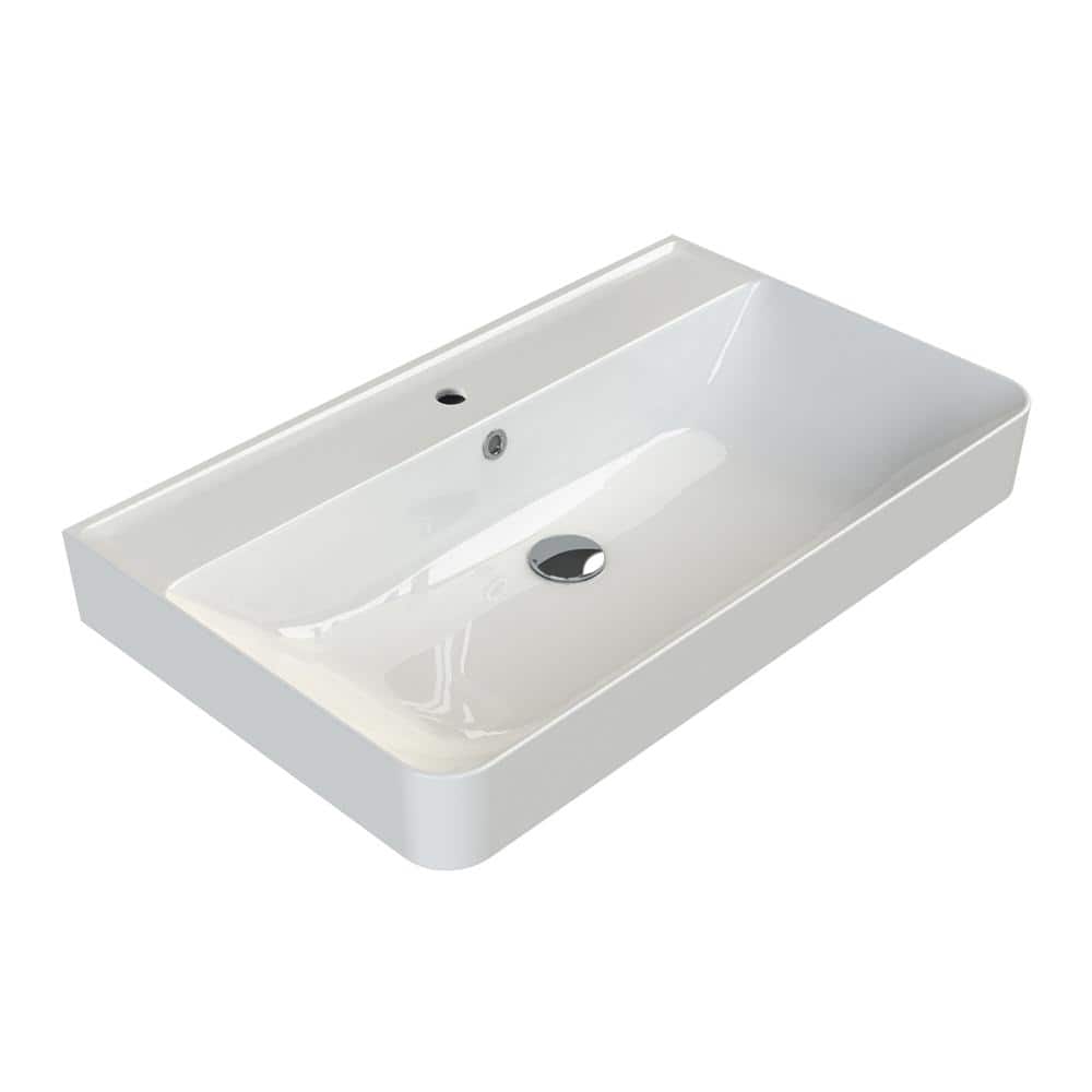 Hera 31.5'' White Ceramic Rectangular Wall-Mount Bathroom Sink