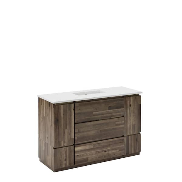 Formosa 54 in. Single Sink Freestanding Acacia Bath Vanity with White Quartz Top and Undermount Ceramic Sink
