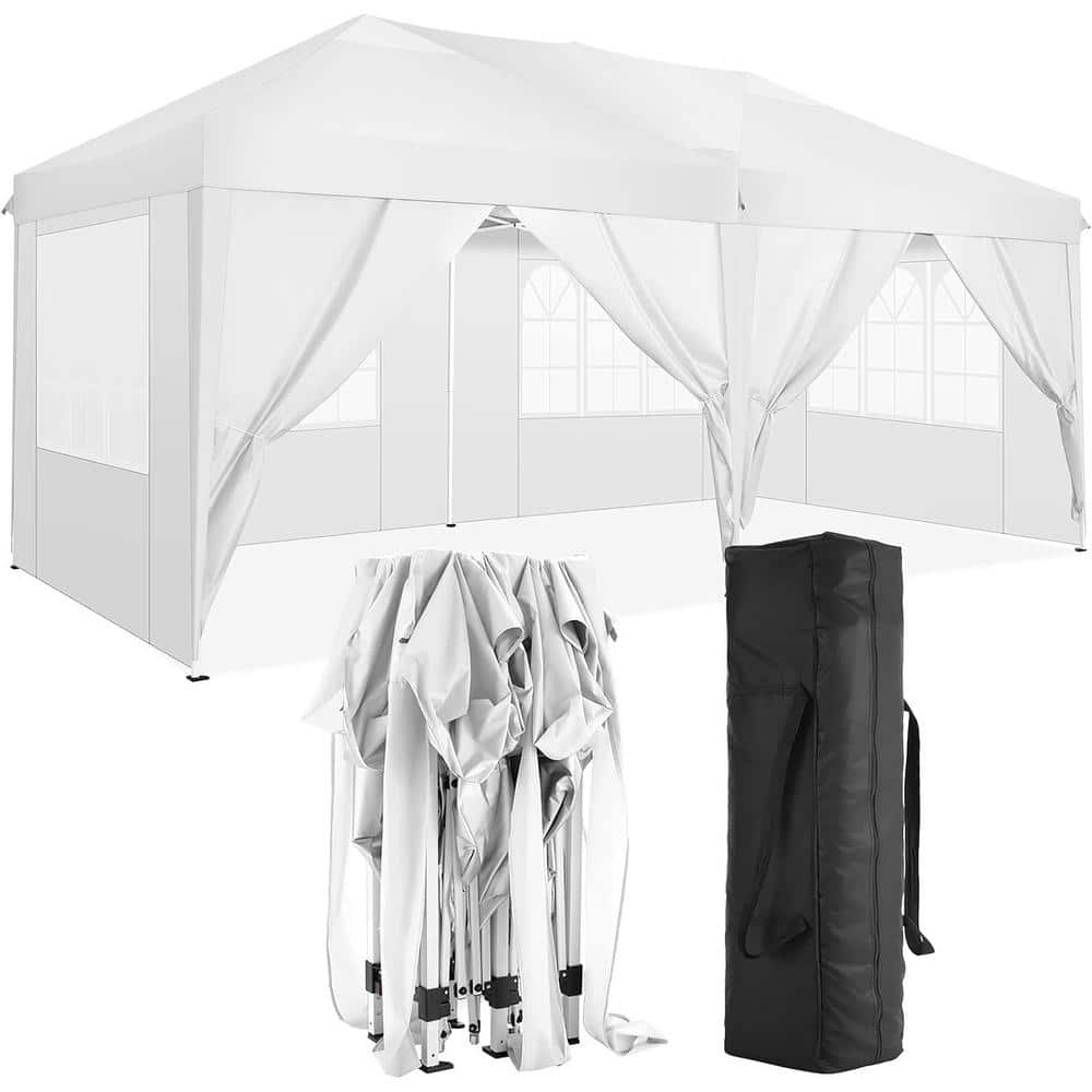 20 ft. x 10 ft. White Pop-Up Folding Canopy with 6 Removable Sidewalls ...