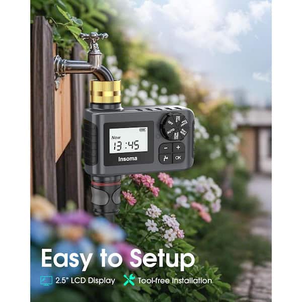 Water Timer for Outdoor Garden Hose, Automatic Hose Timer with Rain Delay and Manual Mode, Battery Not Included