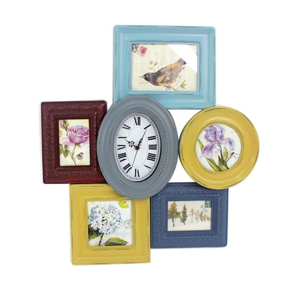 HomeRoots Multi-Color Vintage Photo Frame and Clock Wooden Wall Art
