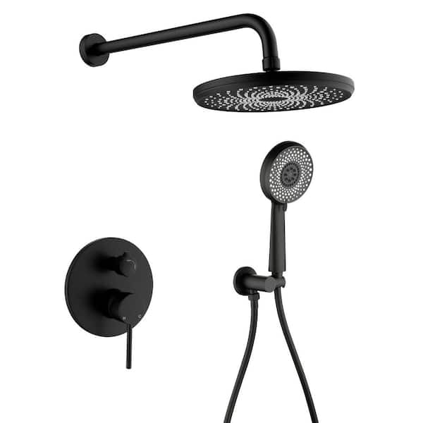 1-Handle 6-Spray Pattern 9 in. Wall Mount Dual Shower Heads, Pressure-Balanced 2.5 GPM, Matte Black, Valve Included