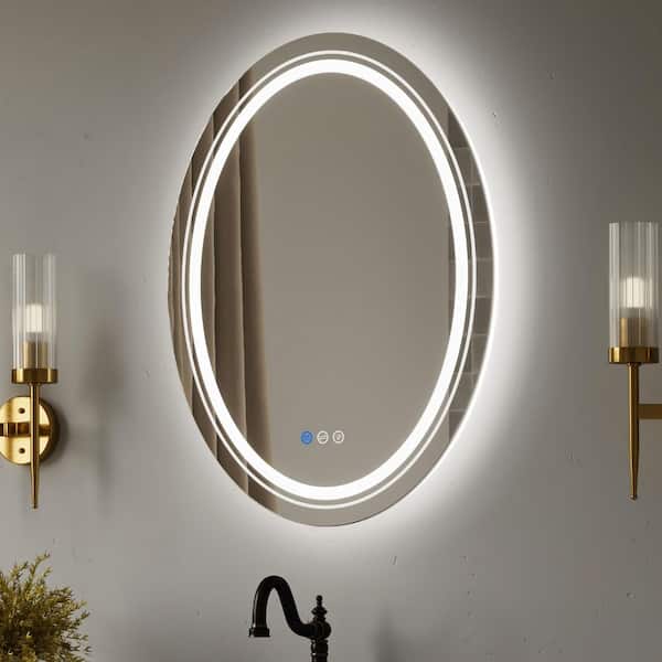 TOOLKISS 24 in. W x 32 in. H Oval Frameless LED Light Anti Fog Wall Bathroom Vanity Mirror in Backlit + Front Lighted