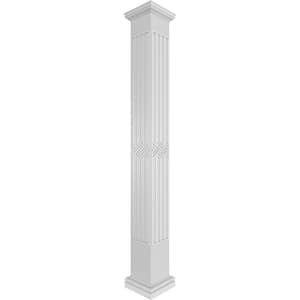 7-5/8 in. x 10 ft. Premium Square Non-Tapered Zion Fretwork PVC Column Wrap Kit with Tuscan Capital and Base