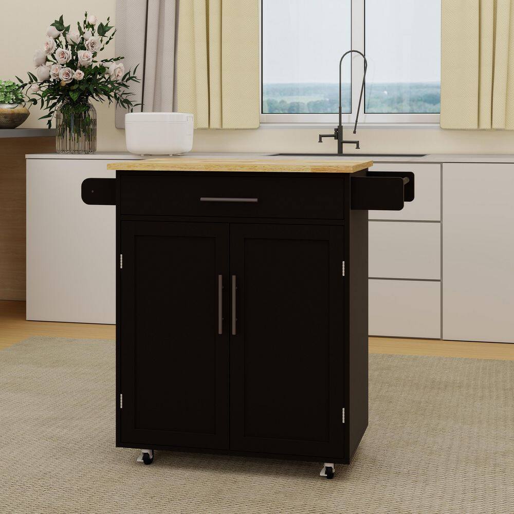 Black Rubber Wood Top Kitchen Cart with 1 drawer & 2 doors with Adjustable Shelves & towel rack price history on PriceWatchPro