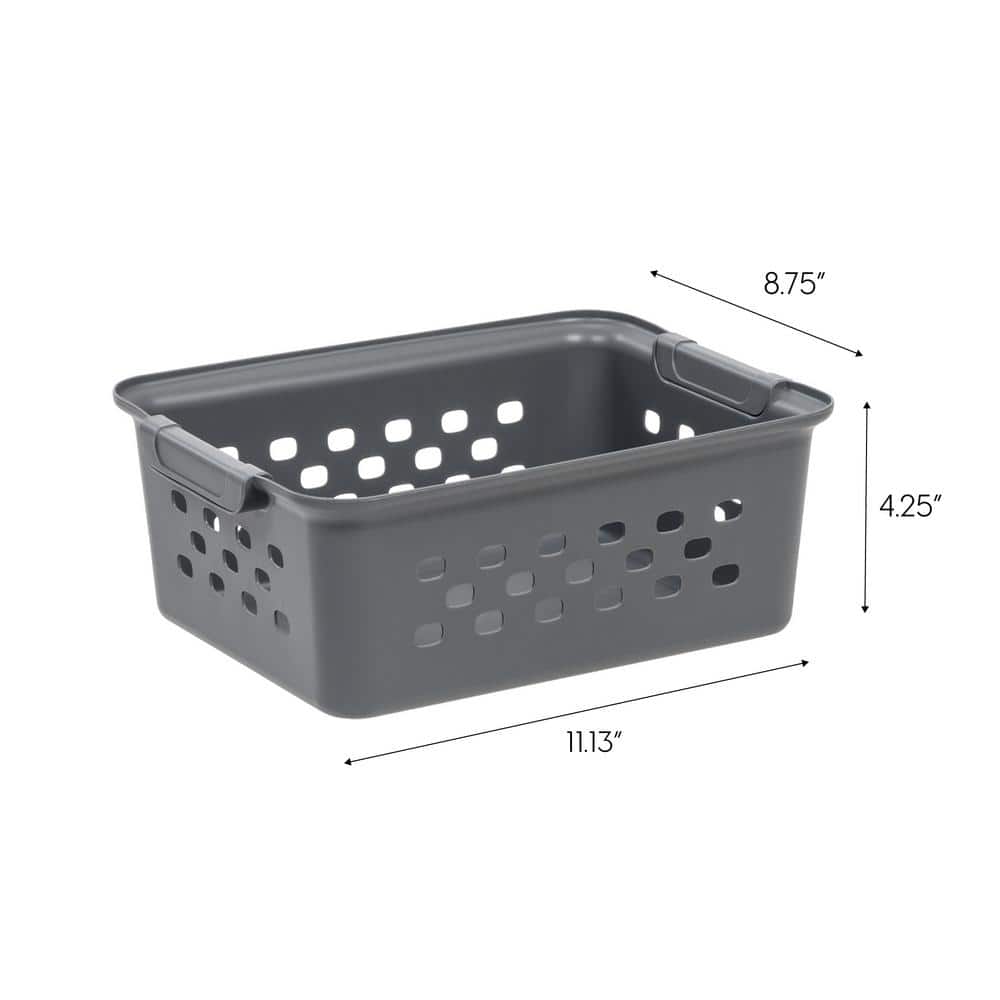 Gray Small Plastic Storage Baskets with Handles, 10-Pack