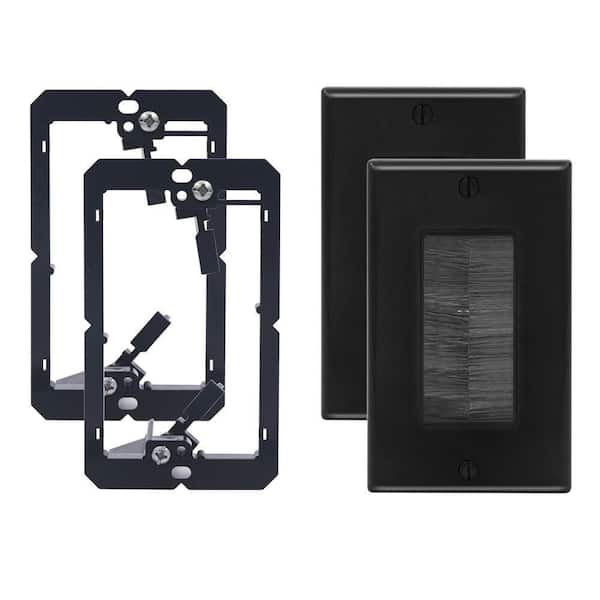 2 Pcs Black Brush Wall Plate, Cable Pass Through Insert Single Gang Decorator Wall Cover for Low Voltage Cable