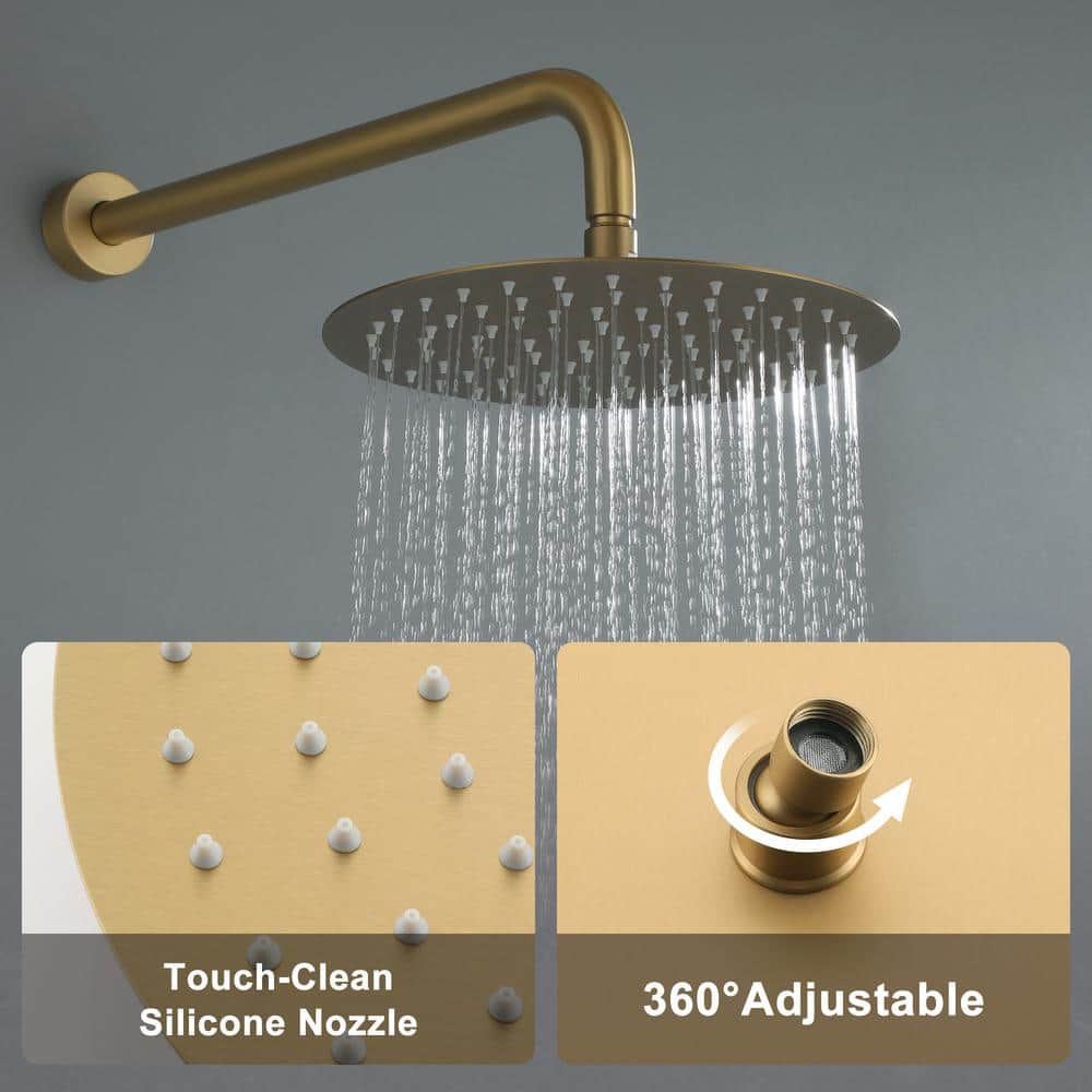 Large Brushed Gold Stainless Steel Dual Shower Head System