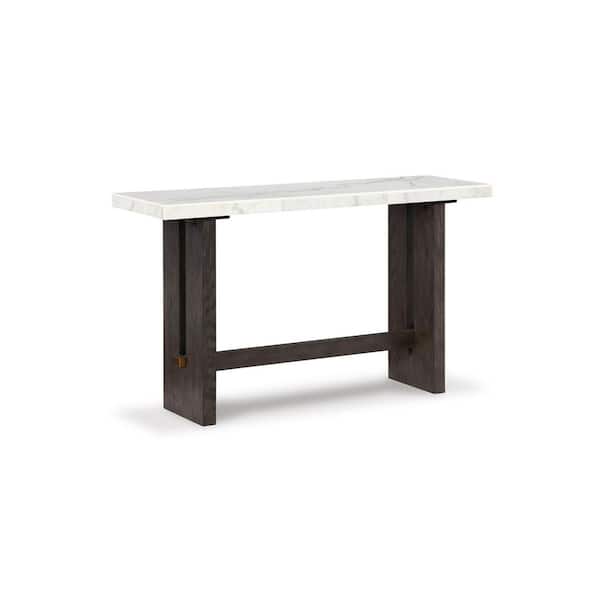 Burkhaus 52 in. White/Dark Brown Rectangle Marble Console Table