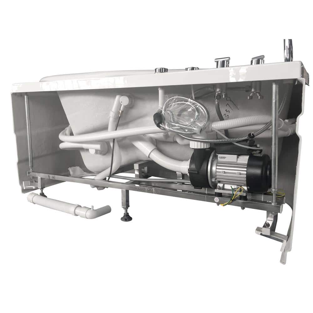 57'' White Acrylic Corner Whirlpool Bathtub with Faucet