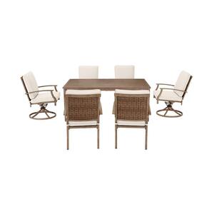 Geneva Brown Wicker Outdoor Patio Stationary Dining Chair with CushionGuard Almond Tan Cushions (2-Pack)