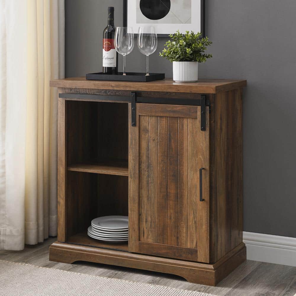 Rustic Oak Sliding Barn Door Accent Cabinet