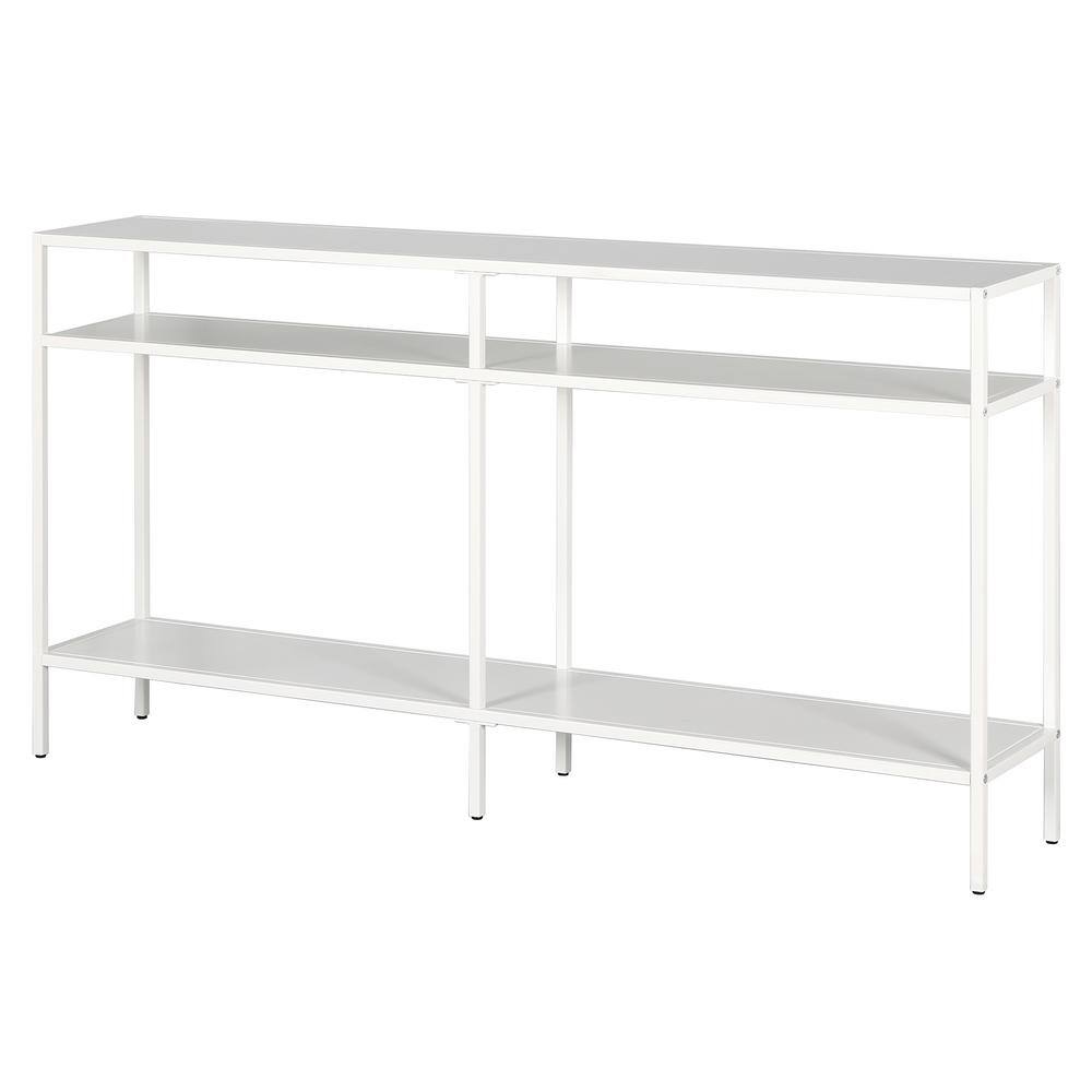 Modern Industrial Matte White Metal & Glass Console Table with Storage