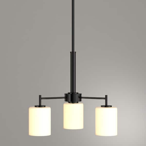 Progress Lighting Replay Collection 3-Light Textured Black Etched White Glass Glass Modern Chandelier Light