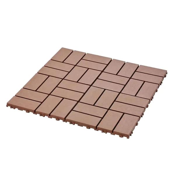 Afoxsos Plastic PVC Interlocking Deck Tiles, Outdoor All Weather Use for Poolside, Balcony, Backyard, Brown 1 ft. x 1 ft.
