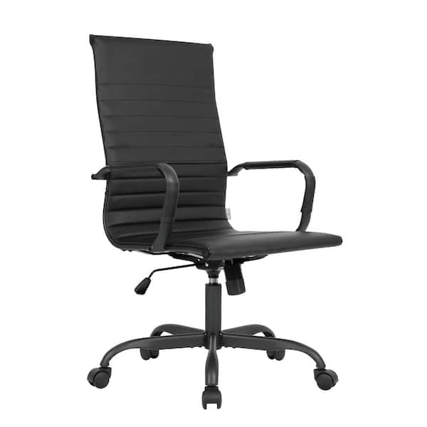 Leisuremod Harris High Back Leather Desk Swivel Armrests Modern Adjustable Executive Conference Chair for Office and Home (Black)