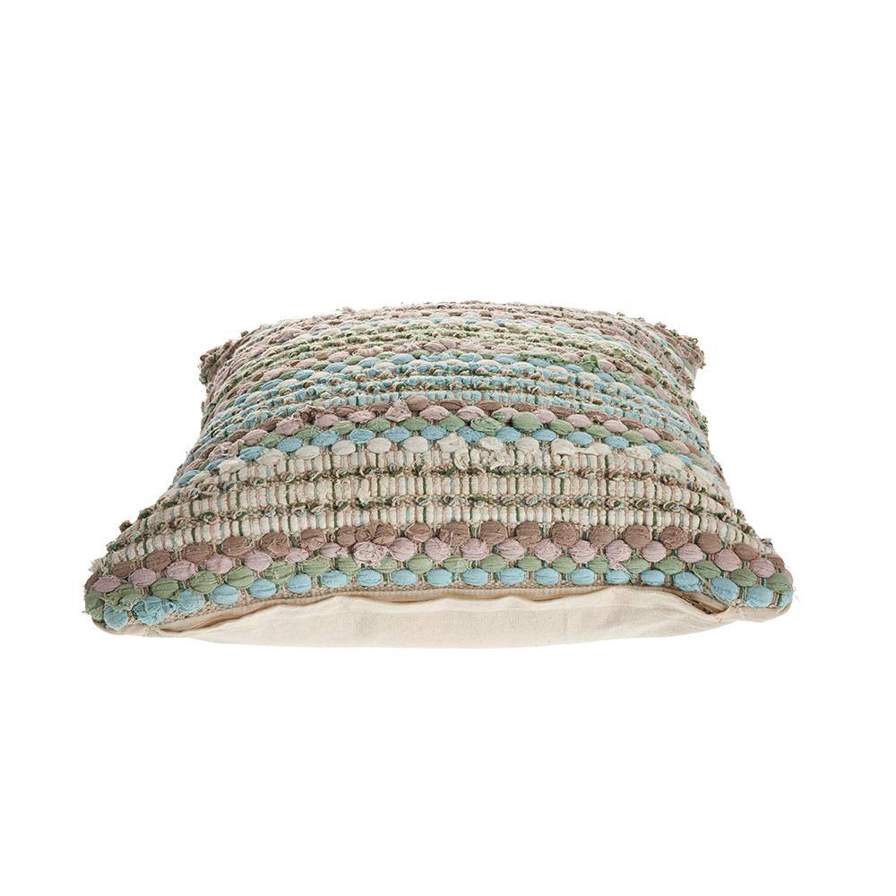 Verdant Green and Blue Textured Weave Square Throw Pillow