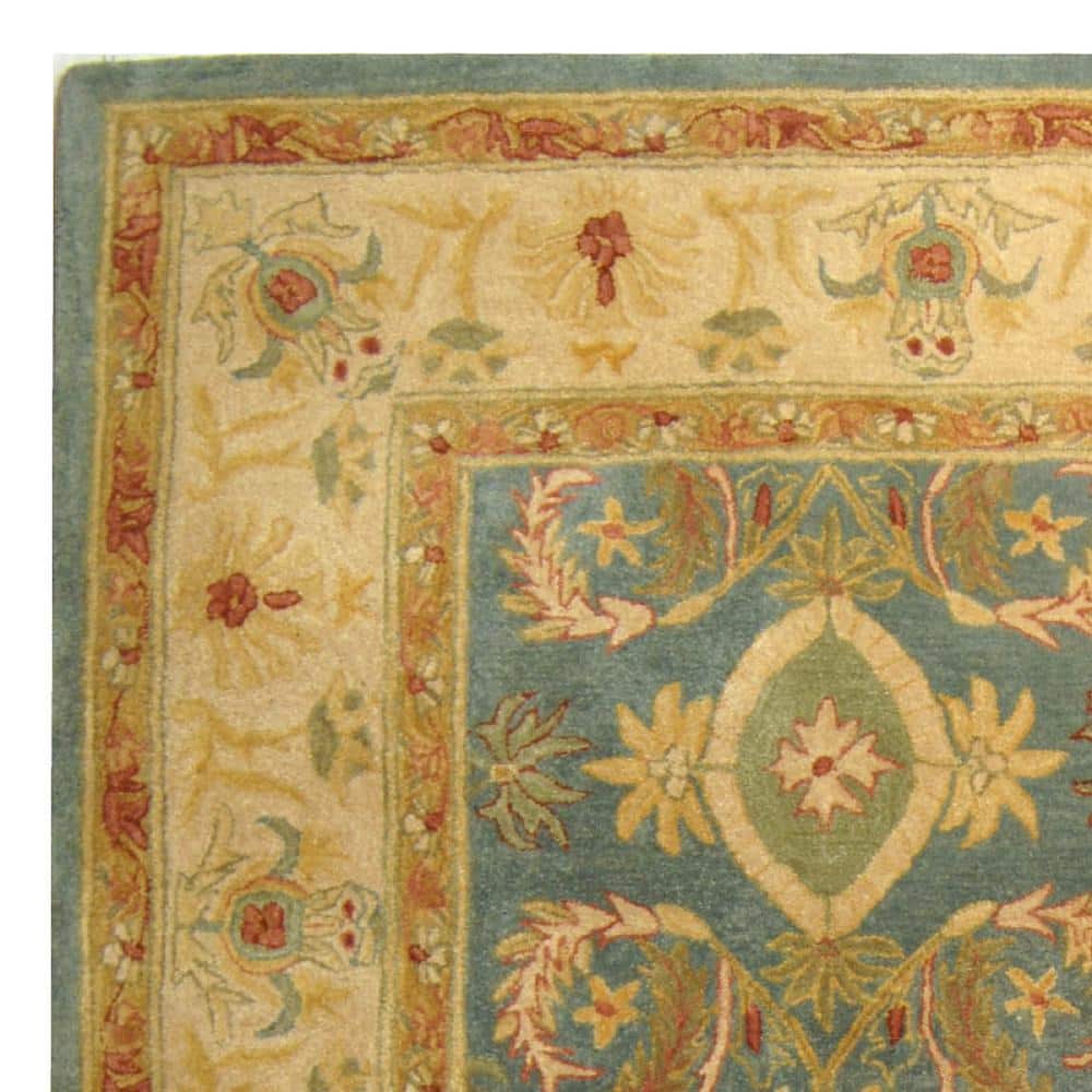 Light Blue Floral Handmade Wool 8' x 10' Area Rug