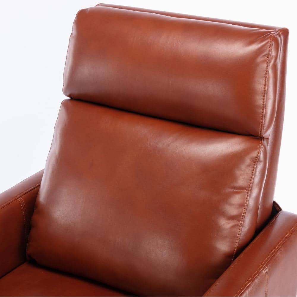 Mid-Century Caramel Leather Push-Back Recliner
