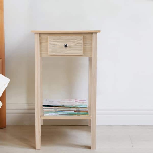 CIPACHO 1-Drawer Natural Wood Color Nightstand Modern Bedside Table 15.75 in. L x 11.81 in. W x 27.95 in. H