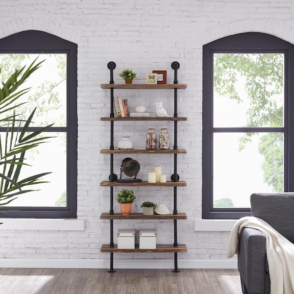 DANYA B 10 in. x 32 in. x 78 6 Tier Brown Distressed Wood
