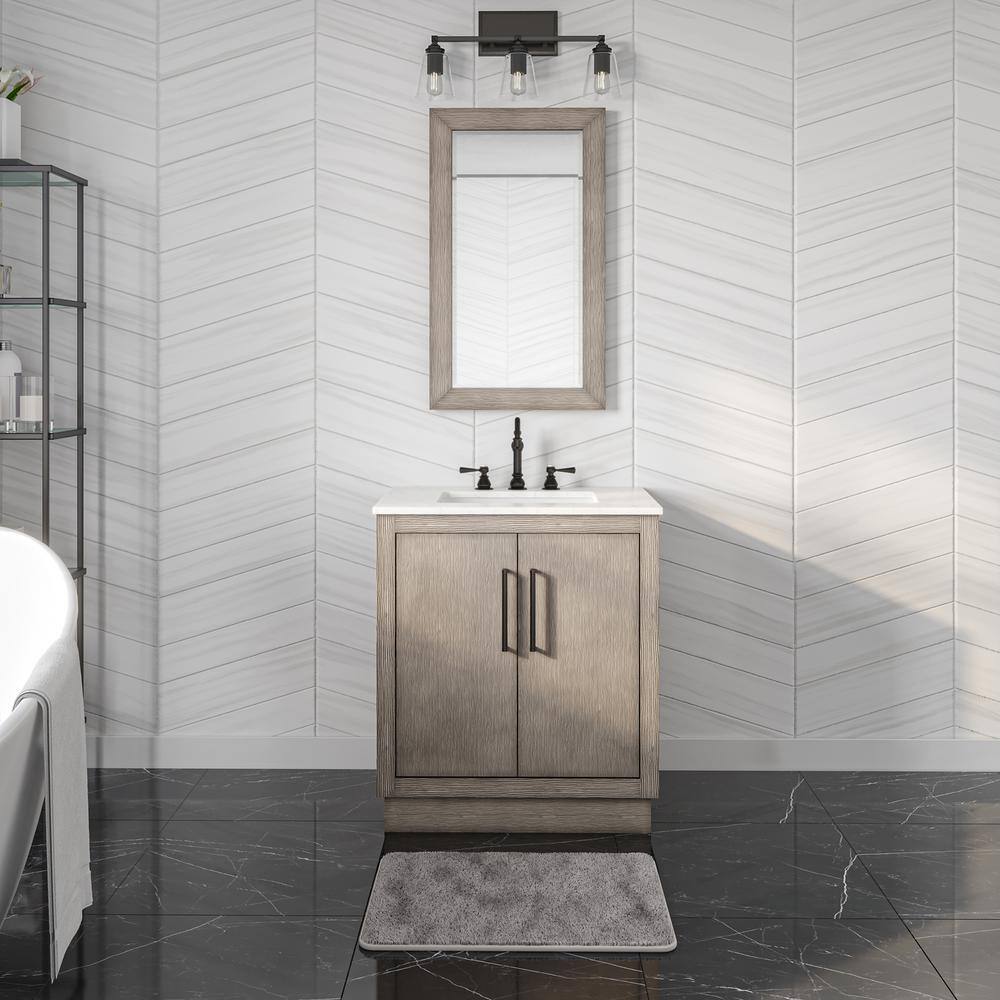Rustic Grey Oak 30'' Freestanding Vanity with White Marble Top