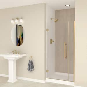 Elizabeth 34 in. W x 76 in. H Hinged Frameless Shower Door in Champagne Bronze with Clear Glass