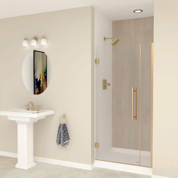 Transolid Elizabeth 35.5 in. W x 76 in. H Hinged Frameless Shower Door in Champagne Bronze with Clear Glass