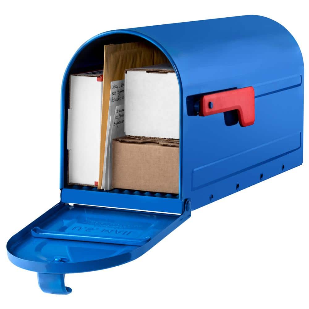 Medium Blue Galvanized Steel Post Mount Mailbox