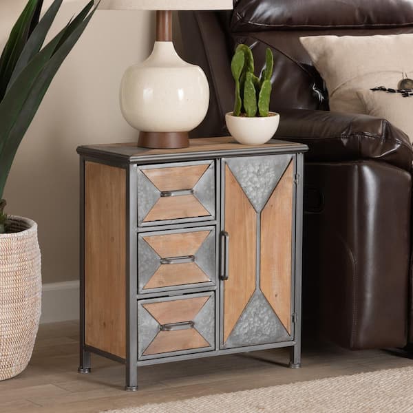 Baxton Studio Laurel Grey and Oak Brown Accent Cabinet with 1 Door