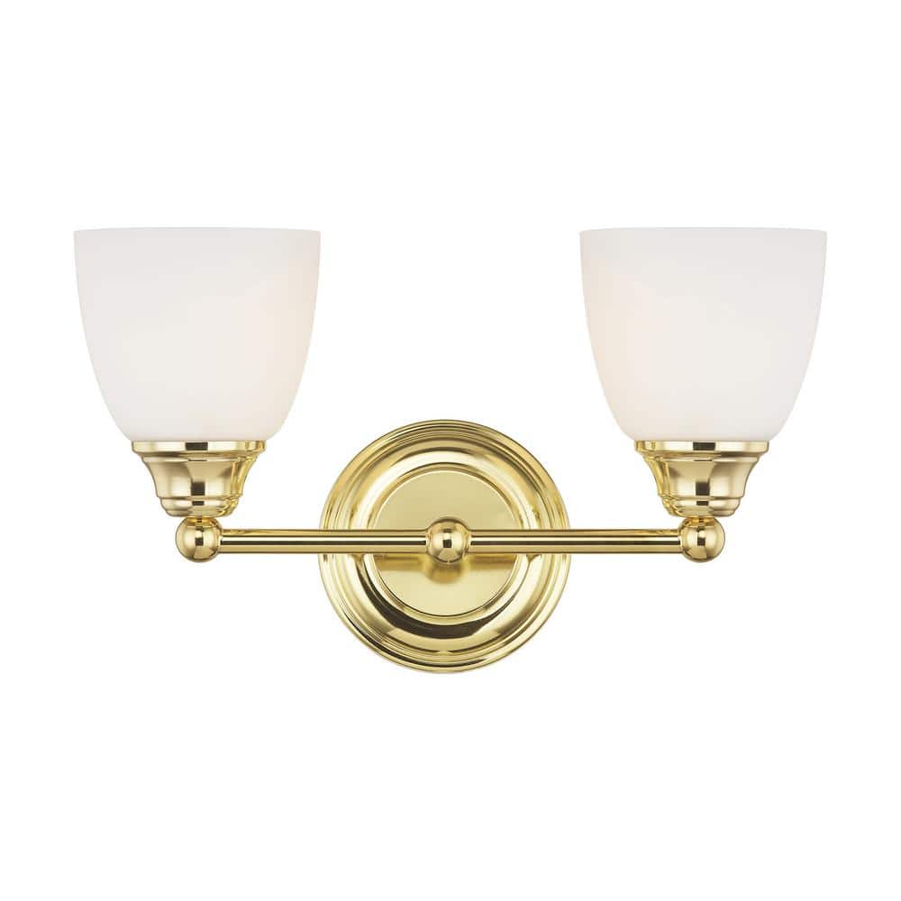 Polished Brass 2-Light Vanity with Satin Opal Glass