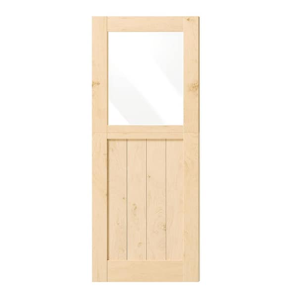 30 in. x 80 in. Finished Interior Dutch Door, Half Clear Glass Solid Core Natural Pine Wood Split Single Door Slab