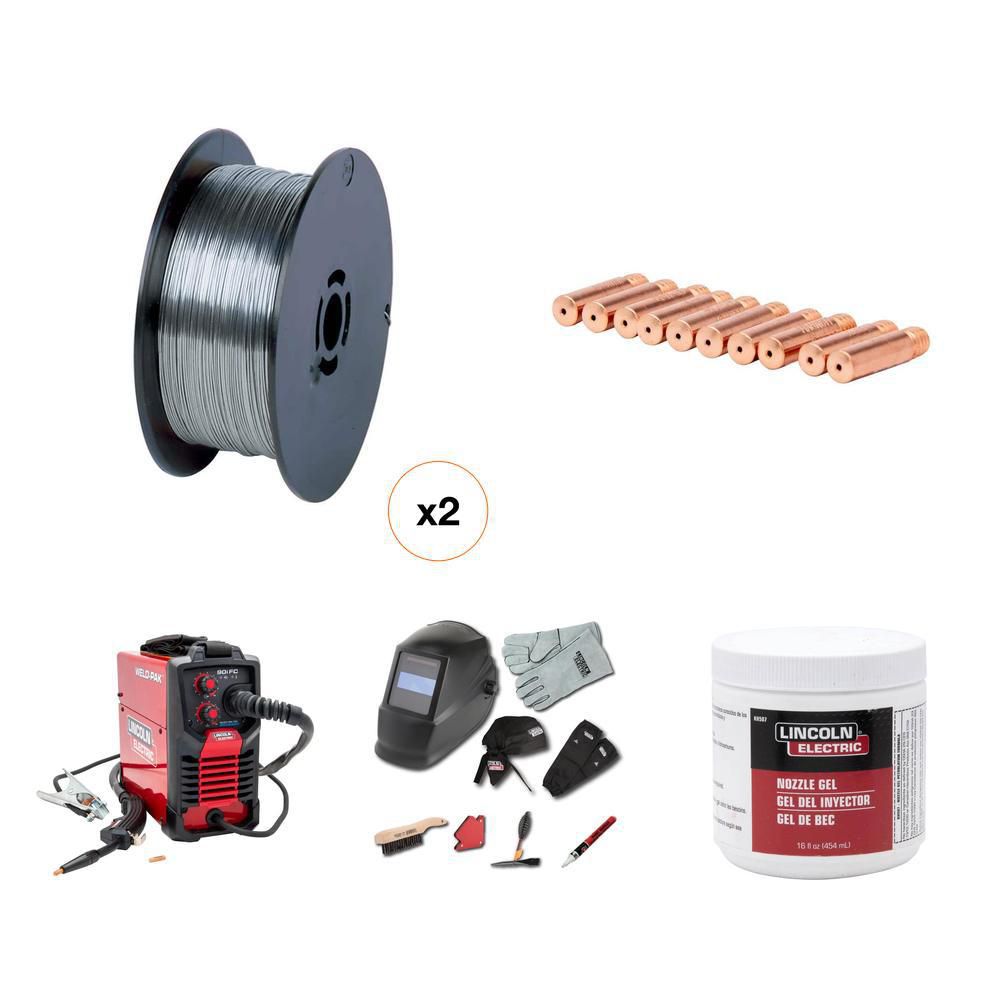 WELD-PAK 90i Welder, .035 in Contact Tips, Nozzle Gel, NR211 Wire, Auto-Darkening Helmet Kit Combo (1 lb Spool, 10-Pack)