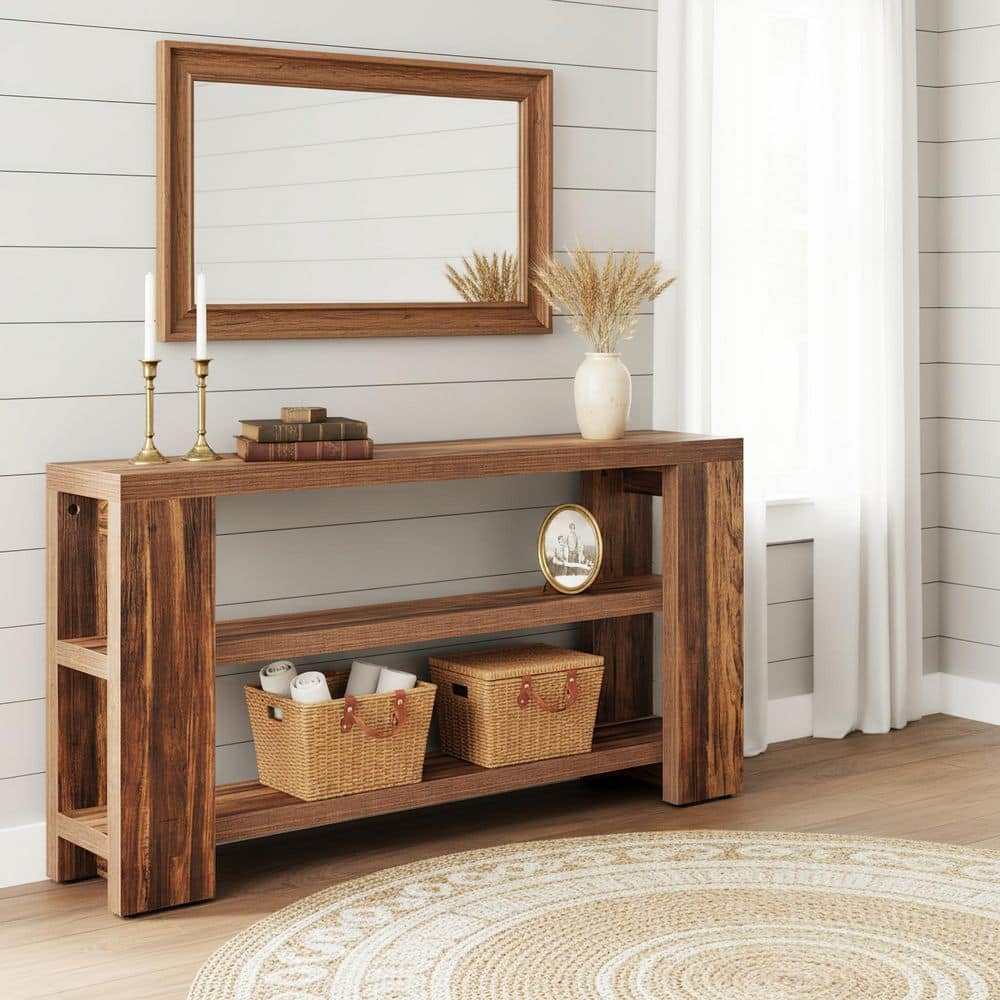 Turrella 70.9 in. Rustic Brown Rectangle Wood Console Table with 3-Tier for Storage, Narrow Long Sofa Table Behind Couch price history on PriceWatchPro