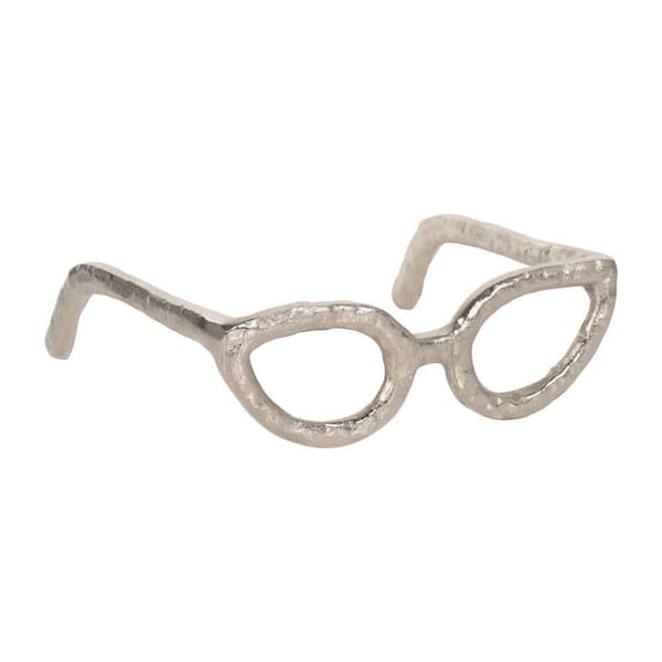 Liv & Skye Silver 7 in. x 3 in. Metal Abstract Cat Eye Glasses Sculpture