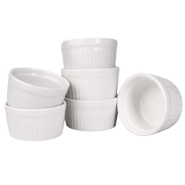 6-Piece Round Porcelain Ramekin Set Ceramic Bakeware Oven Safe Stackable Bowls for Dips Souffle Desserts