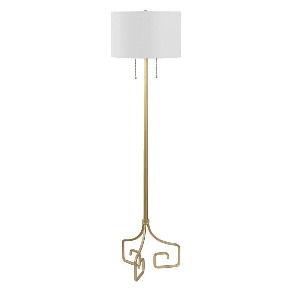 Newman Classic Gold Leaf 61.5" Metal LED Floor Lamp with Linen Drum Shade