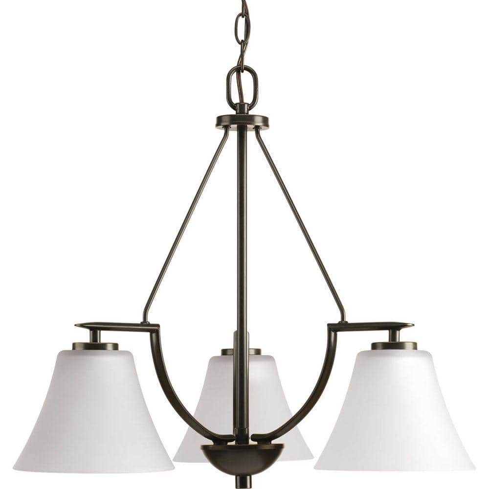 Bravo Antique Bronze 3-Light Chandelier with Etched Glass