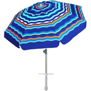 7 ft. Beach Umbrella with Sand Anchor Portable Outdoor Patio Sun Shelter in MULTICOLOR-Blue