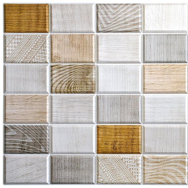 Dundee Deco 3D Falkirk Retro 1/100 in. x 38 in. x 19 in. White Beige Brown Faux Wood Stamps PVC Decorative Wall Paneling (5-Pack)