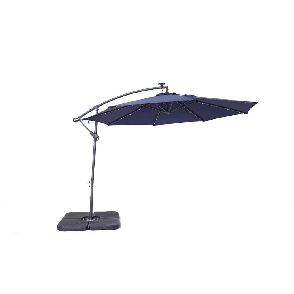 10 ft. Steel Cantilever Solar Patio Umbrella in Dark Blue